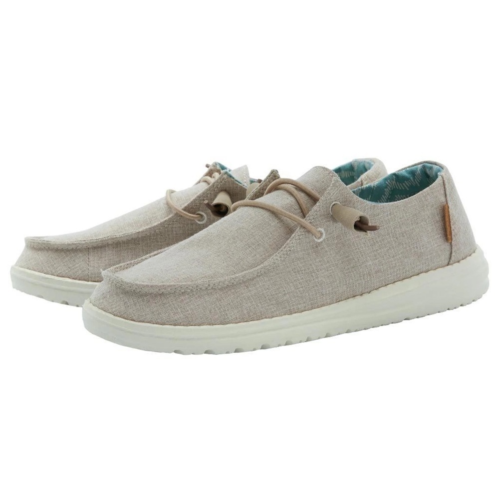 Hey Dude Wendy Chambray Beige Canvas Shoes Slip-on Comfort Neutral 7 Women’s